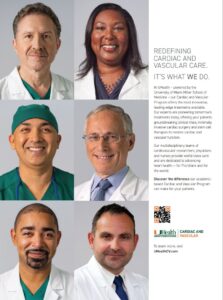 Magazine interior highlighted Cardiac and Vascular Care offerings by UHealth Institute.